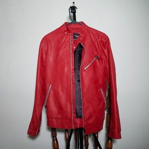 Pull&Bear red leather jacket M